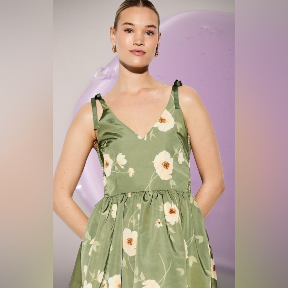 NWTS💓THE OCCASION XL💓SAGE TAFFETA PARTY DRESS FIT & FLARE ZIP CLOSURE SIDE SMOCK - Picture 14 of 15
